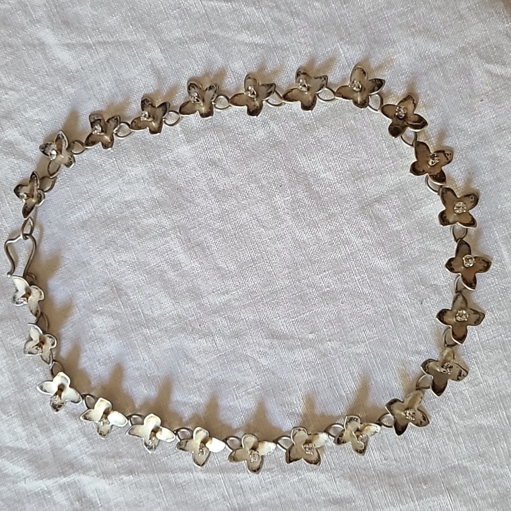 Sterling Silver & Crystals Hand Crafted Choker Necklace - Circum15" - Picture 3 of 6